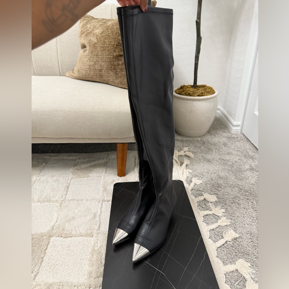 Black Over-the-Knee Boots with Silver Accents - Picture 2 of 6
